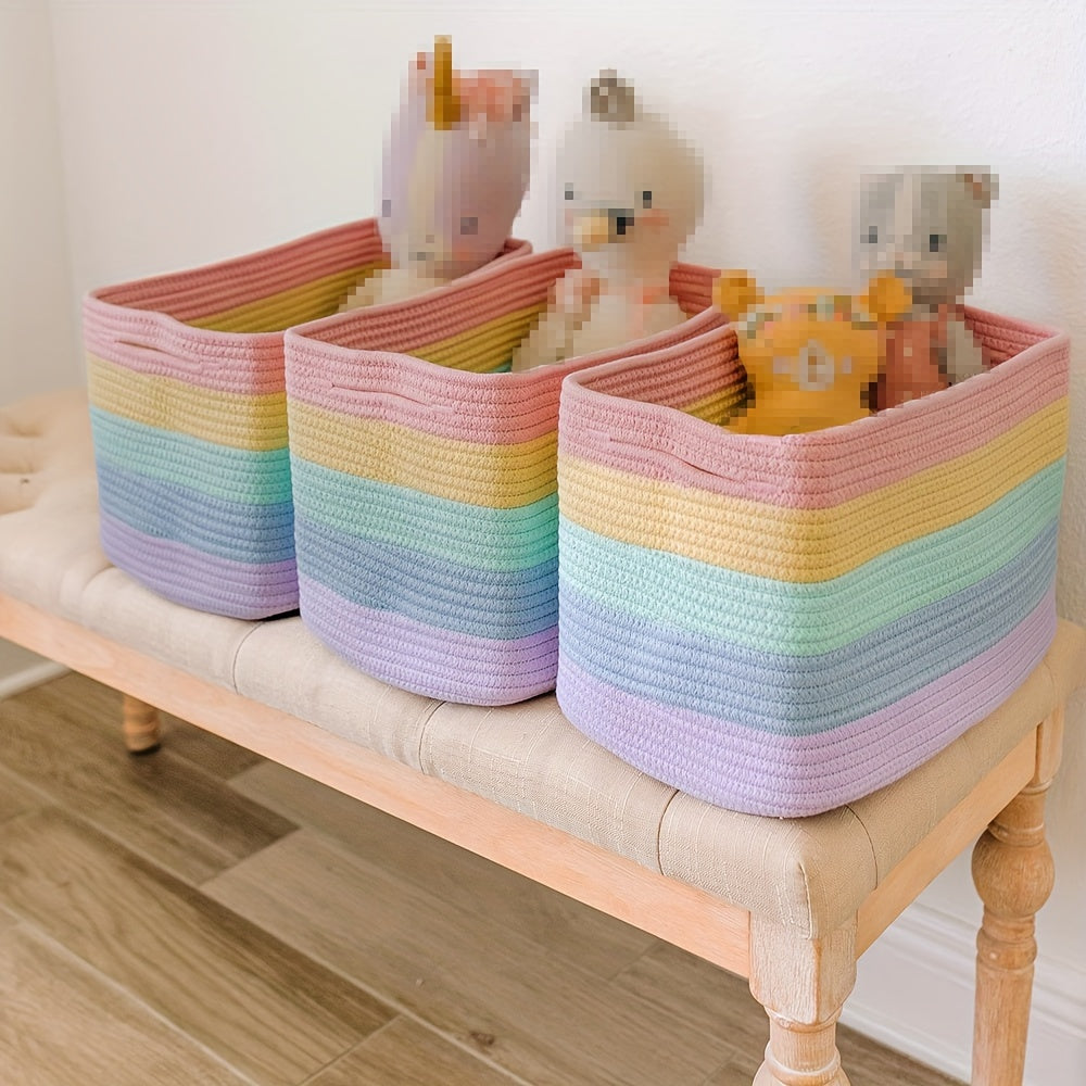 Multi-Color Cotton Rope Storage Baskets Set for Toy and Towel Organization