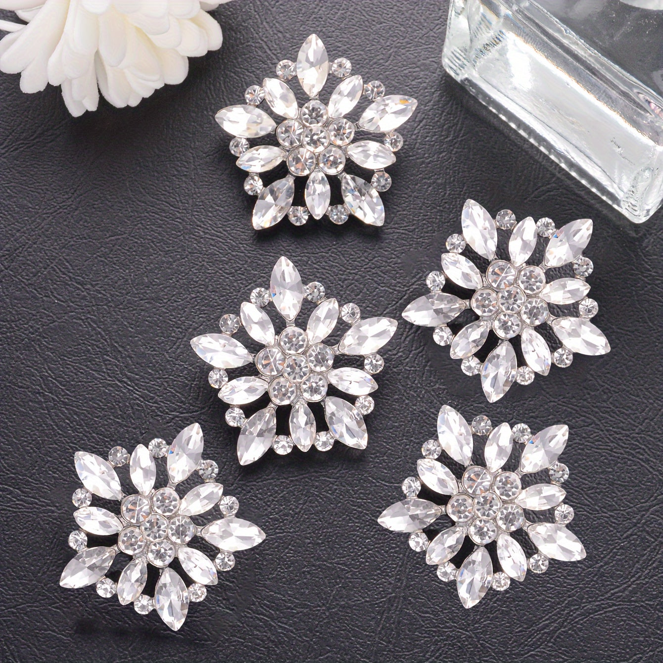 Crystal-Encrusted Metal Buttons Set of 3 or 5 for Clothing, Crafts, Gift Wrapping