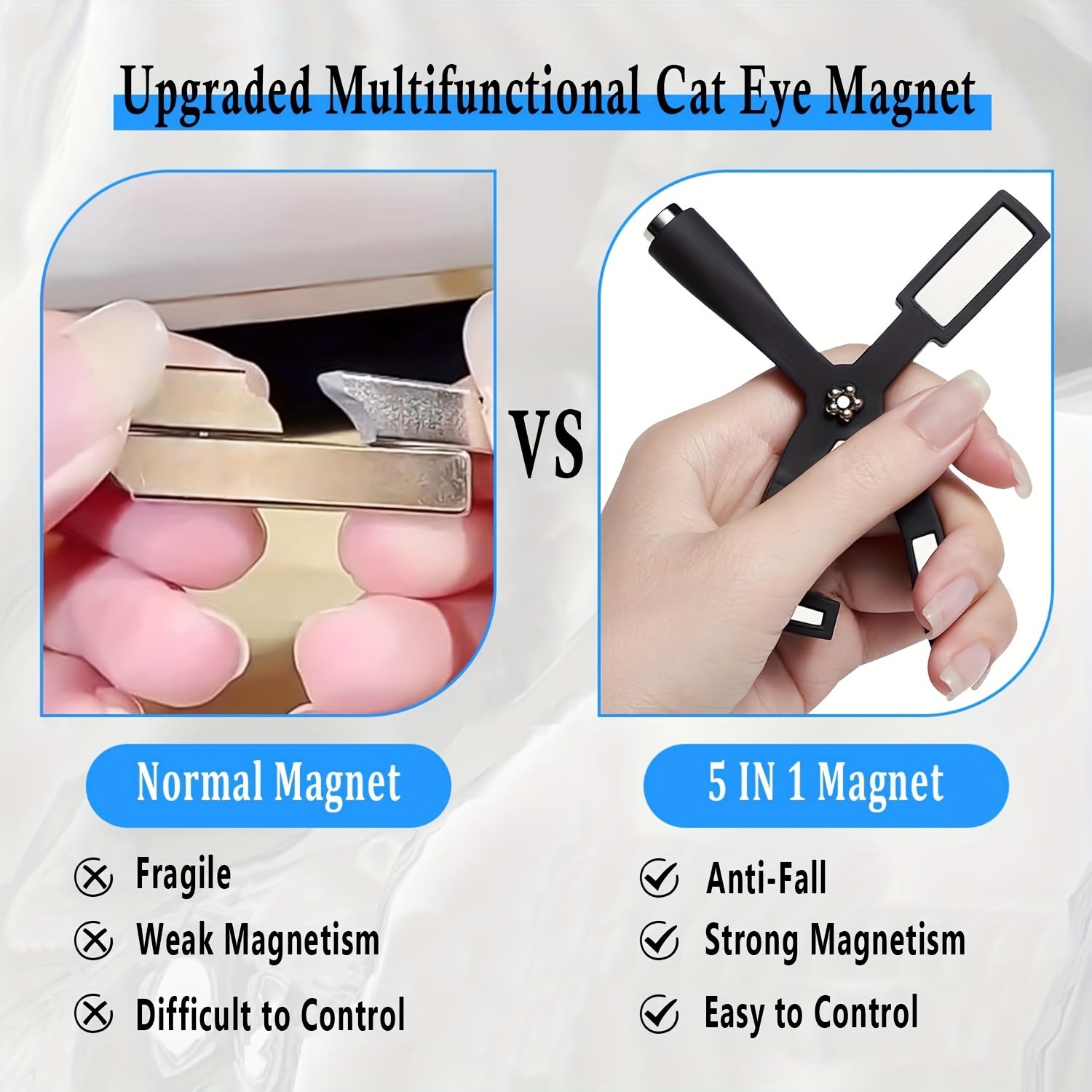 5-in-1 Cat Eye Magnet for Nails Multi-Function Nail Art Tool with Mirror Effect and Gradient Blue Accessories
