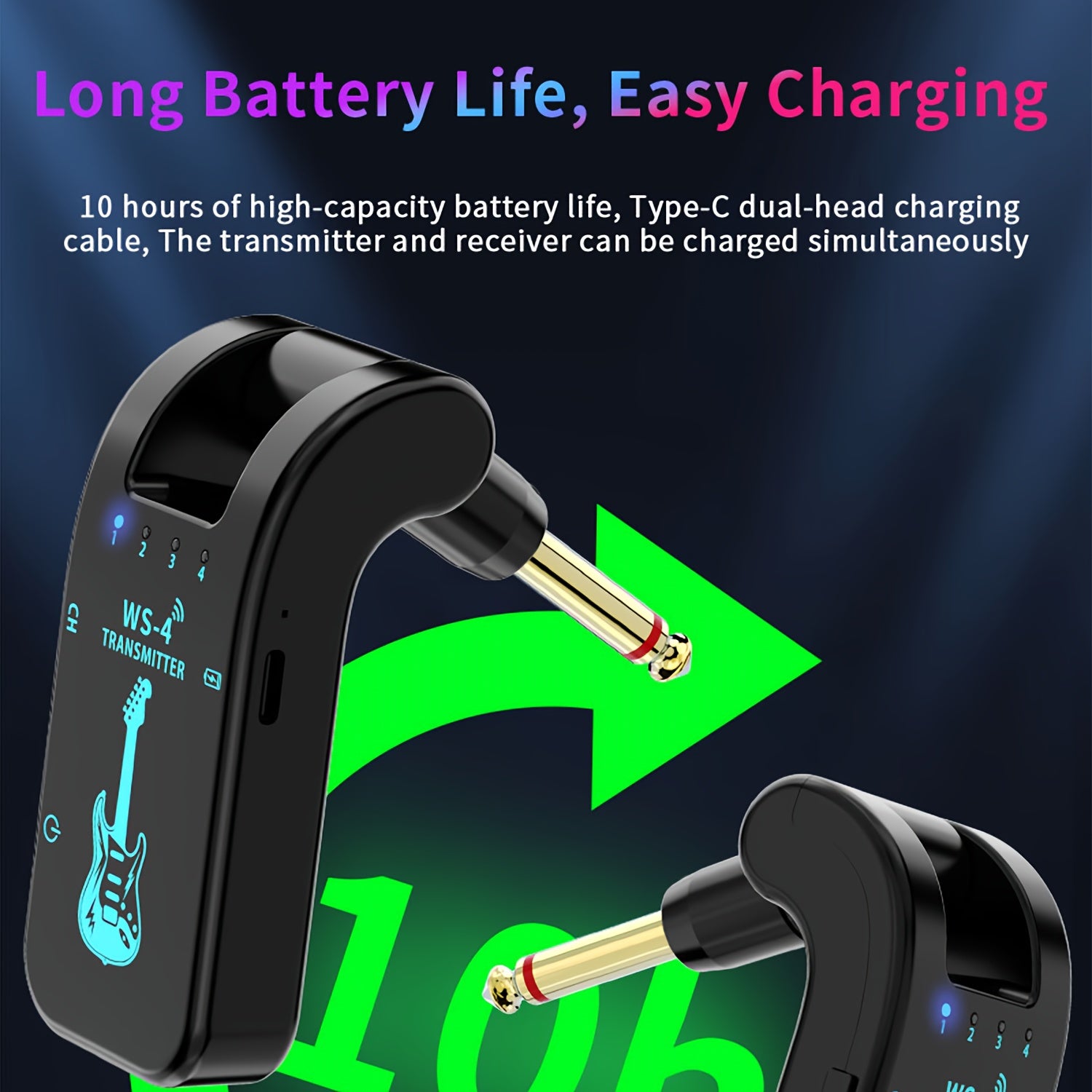 Sistema inalámbrico de transmisor y receptor para guitarra 2.4G Sistema inalámbrico con batería de litio recargable