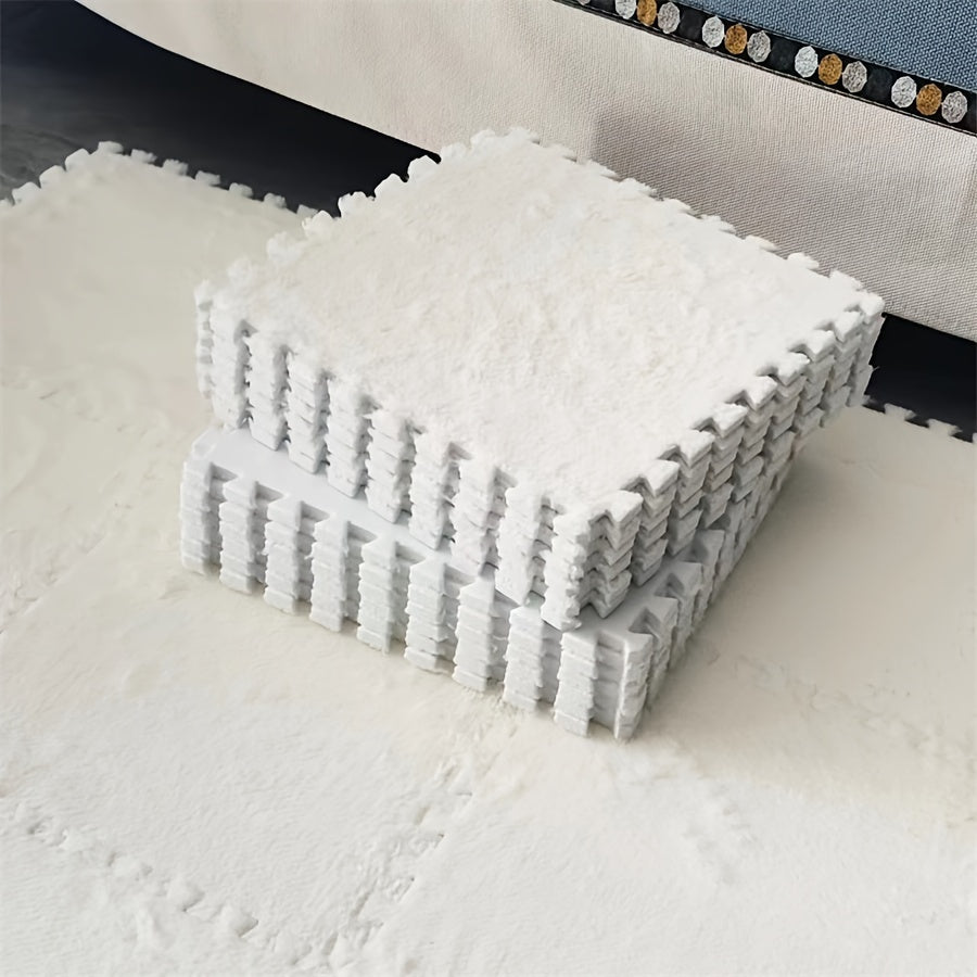 Set of 24 Interlocking Plush Carpet Tiles 29.97cm Soft Washable Floor Mats