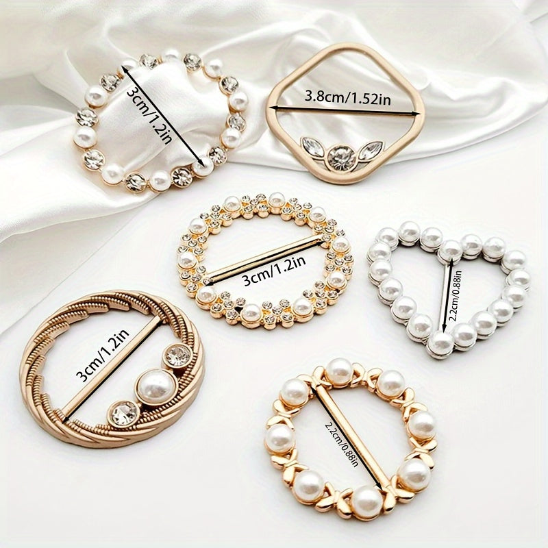 Set of 6 Rhinestone Faux Pearl Geometric Buttons for Sewing and Crafts