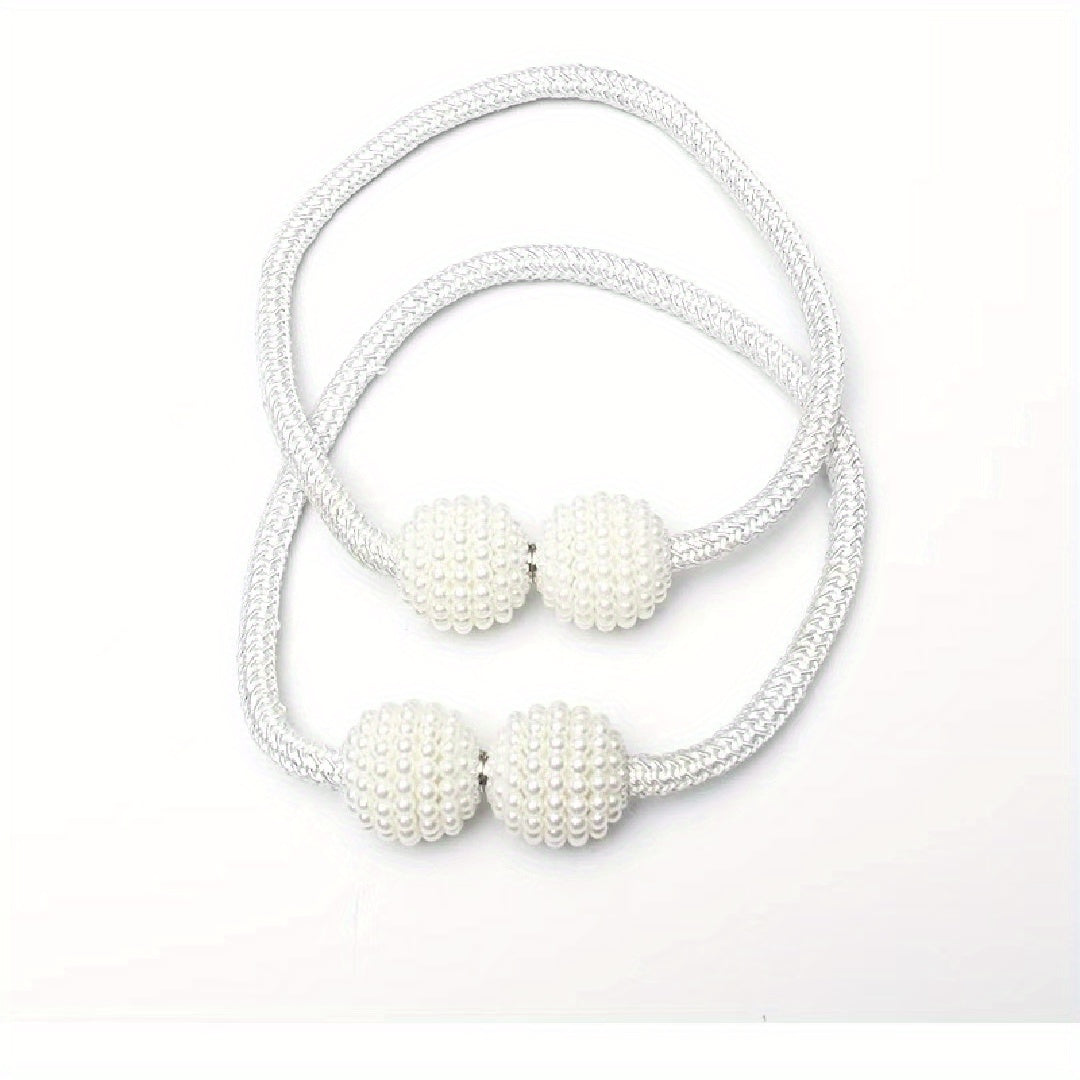 Juego de 2 correas magnéticas para cortinas con perlas falsas, hebillas elegantes para sala de estar, dormitorio, oficina