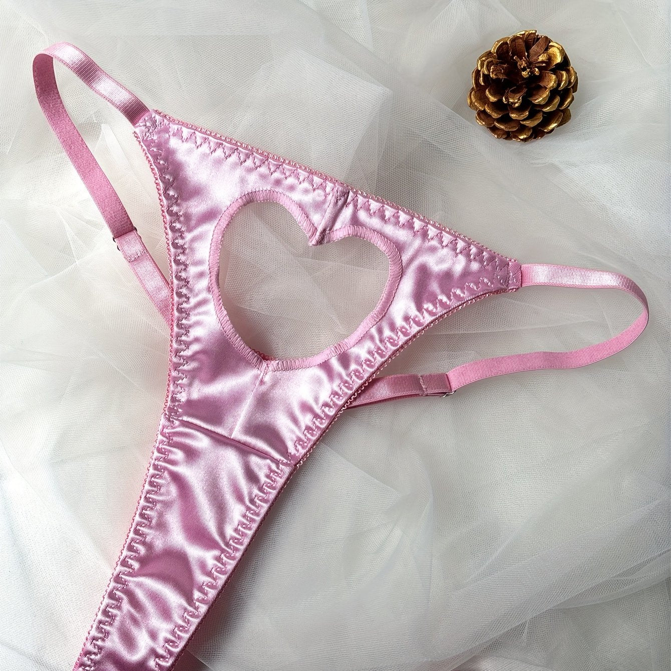 Women's Satin Low Waist Thongs with Heart Cut-Out Sexy Lingerie