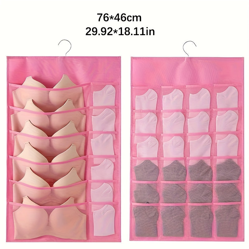 Dual-Sided Hanging Organizer for Underwear Socks Non Woven Foldable Grey Pink Ivory