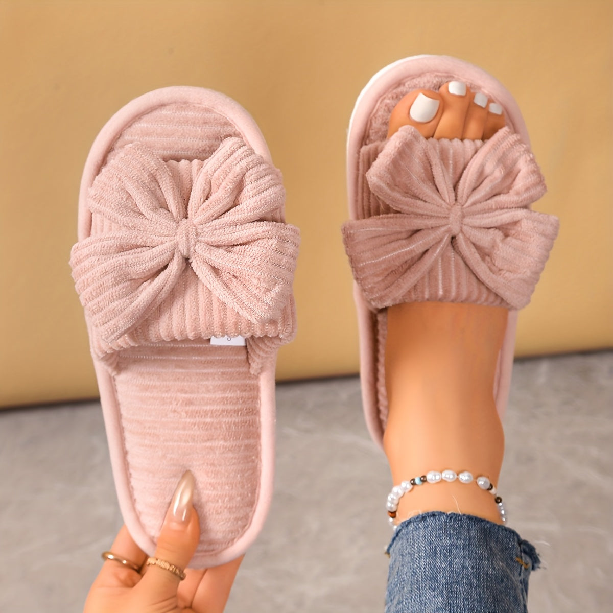 Women's Slip-On Slippers with Bow Non-Slip EVA Sole Indoor Outdoor Shoes