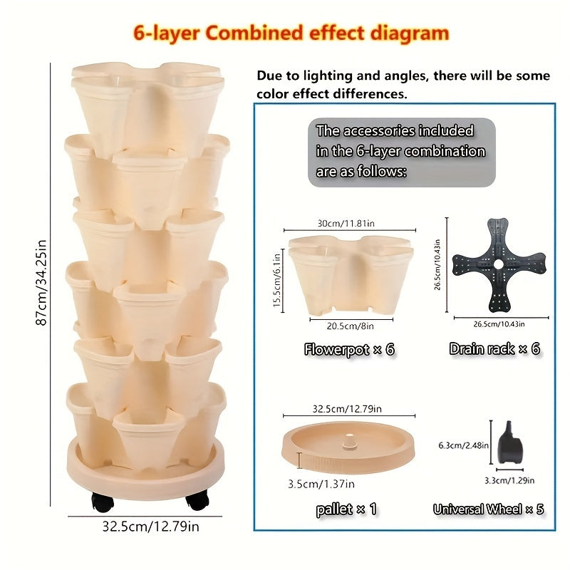 Stackable Plastic Flower Pot Set with Wheels for Indoor Outdoor Gardening for Herbs Vegetables and Flowers