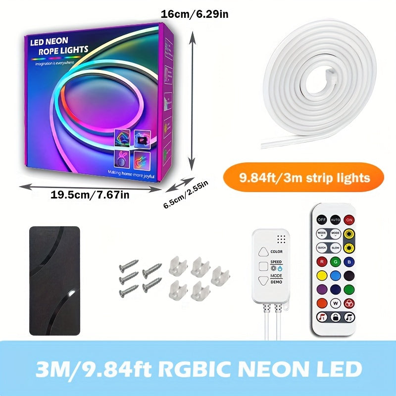 RGBIC Neon LED Strip Lights 1M-10M Wi-Fi Music Sync Voice Control Space Theme