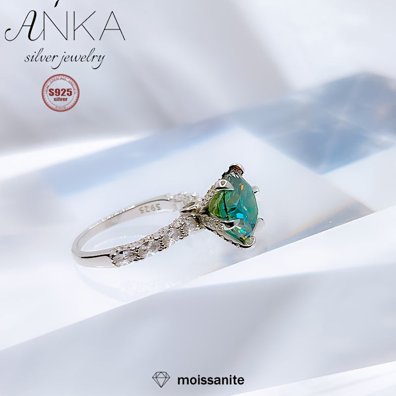 Sterling Silver Ring with 3ct Green Moissanite Engagement Jewelry for Women
