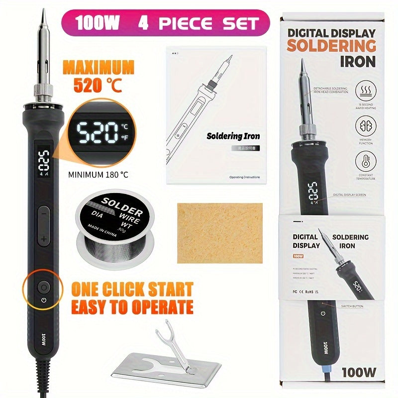 4-Piece LCD Digital Soldering Iron Set with Adjustable Temperature 180-520°C for DIY Repairs