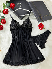 Lingerie Set Lace Babydoll with Split Skirt and Briefs for Women