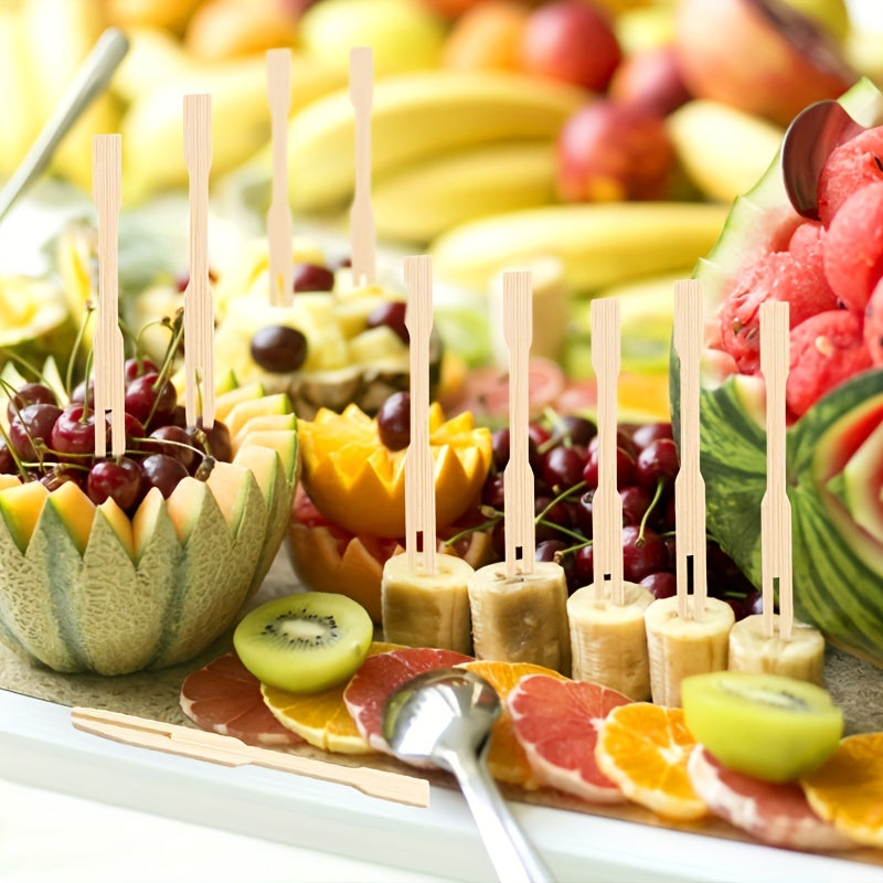 Bamboo Fruit Forks Set for Weddings Birthdays and Parties 100 Pieces