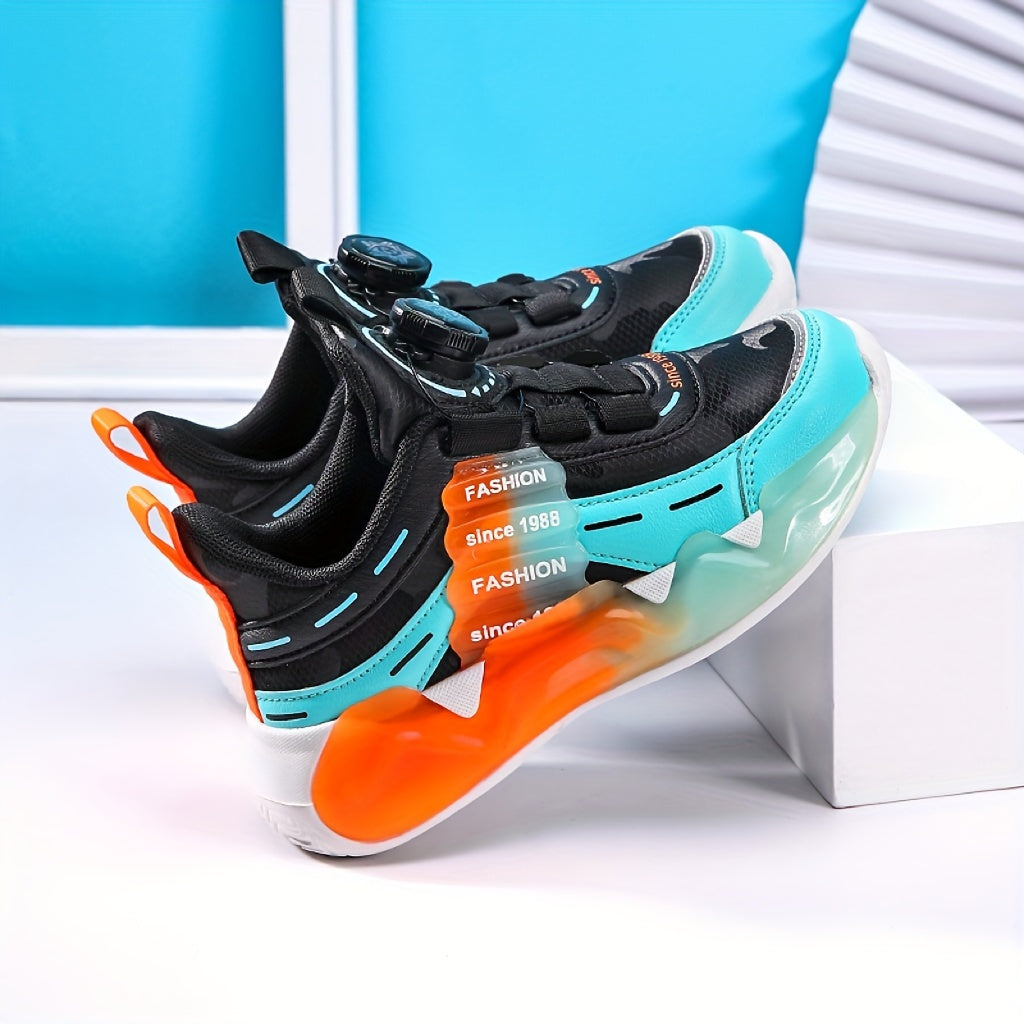 Boys' Ultra-Light Running Shoes with Rotating Buckle Breathable Non-Slip Sole for Outdoor Activities