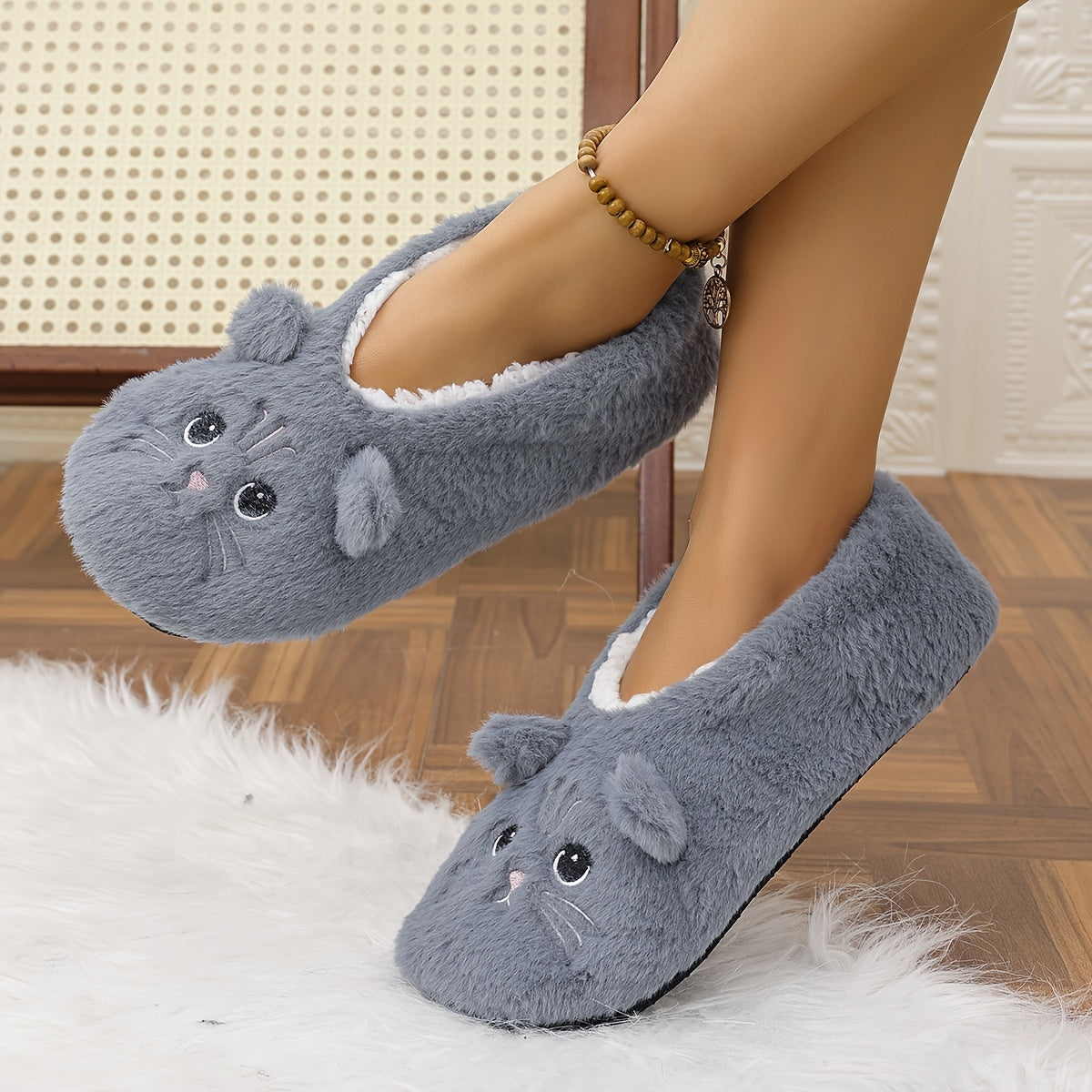Women's Plush Cartoon Cat Slippers Non-Slip Indoor Casual Footwear