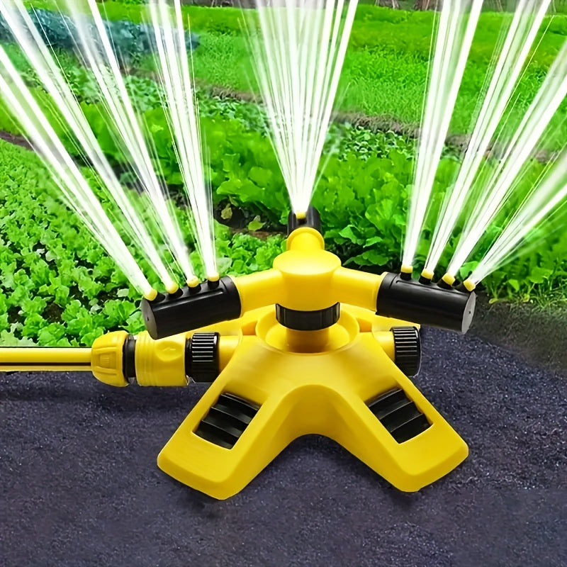 Automatic Lawn Sprinkler 360° Rotating Arms Large Area Coverage Yellow
