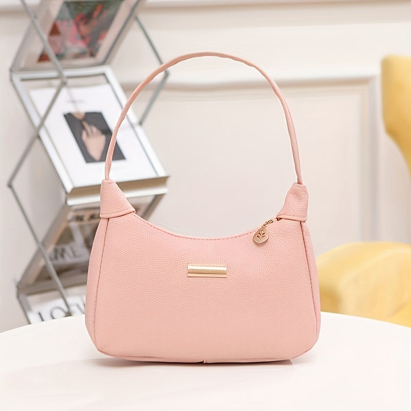 Women's Beige PU Shoulder Bag with Zipper Closure for Daily Use