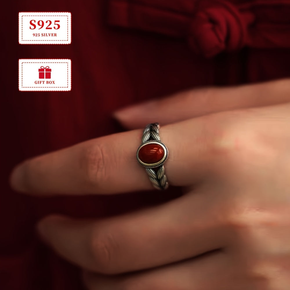 Anillo ajustable de plata de ley con diseño de gavilla de trigo para mujeres