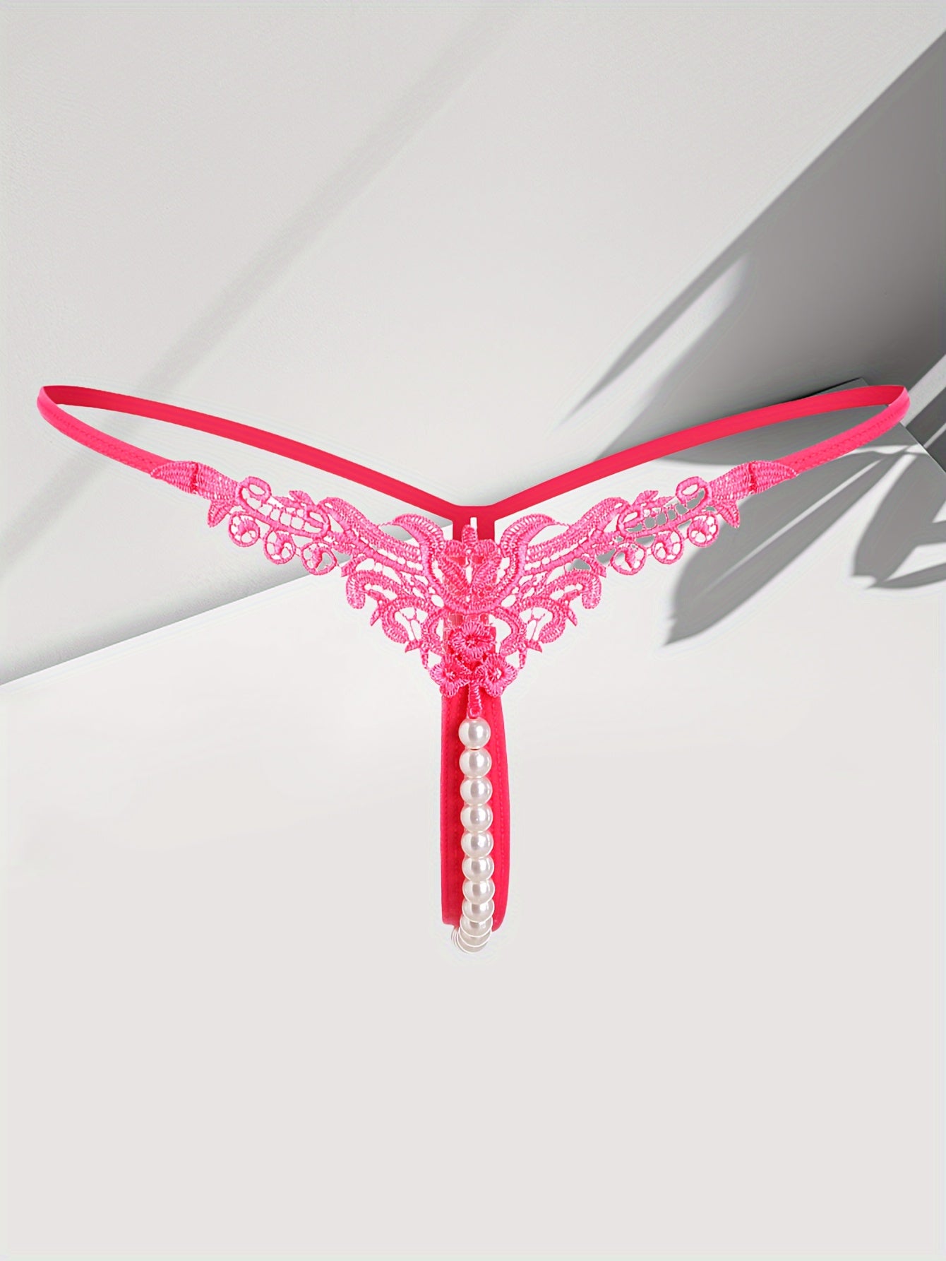 Women's Low-Rise Faux Pearl Thong Lingerie Underwear