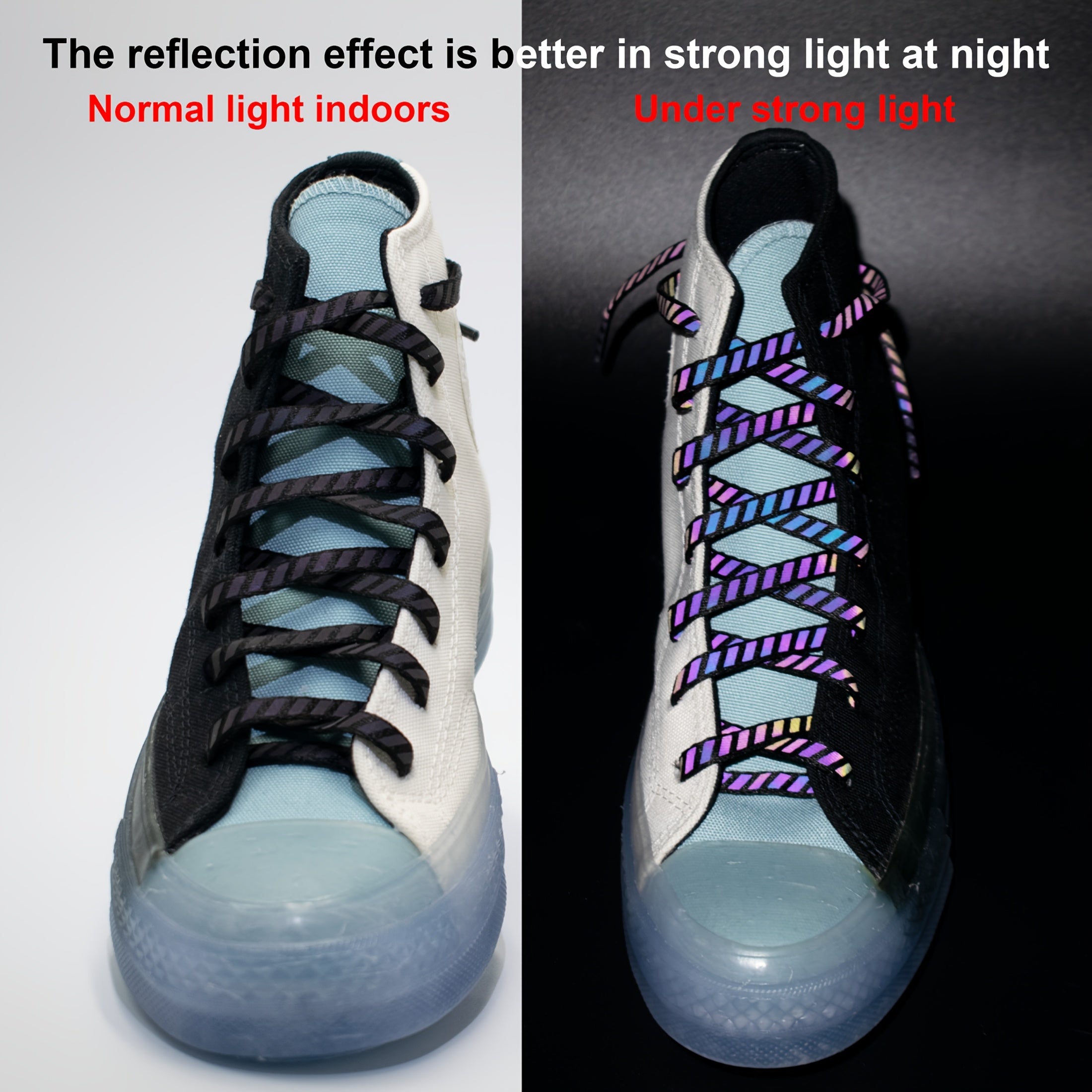 Unisex Polyester Reflective Flat Shoelaces, Night Visibility, Hand Washable