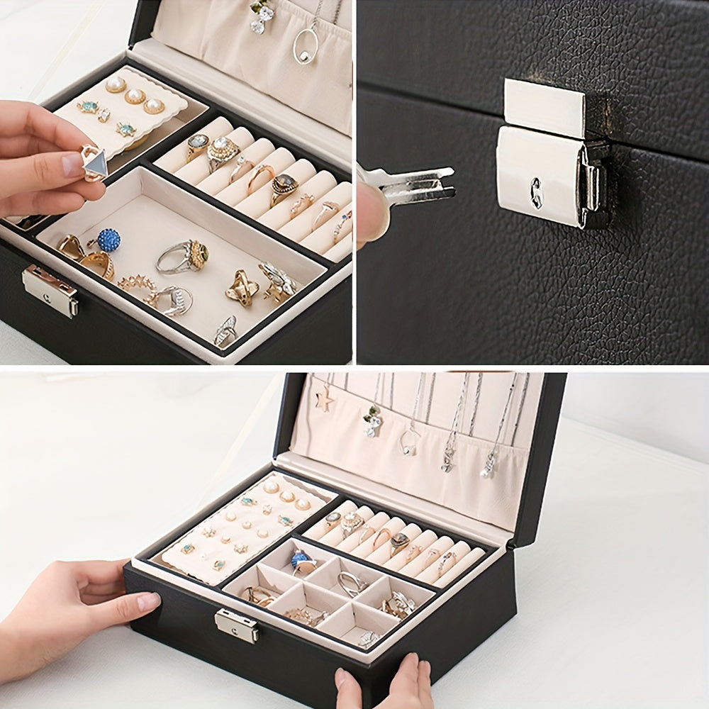 Большая вместительная шкатулка для украшений с замком для хранения цепочек, колец, серег