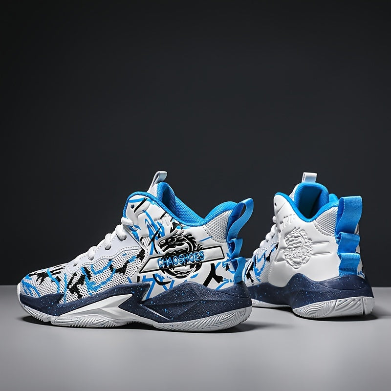 Boys Woven Basketball Shoes Mid Top Lace Up Non Slip All Season Sneakers