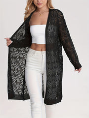 Plus-Size Women's Lace Cardigan Open Front Beach Cover-Up Lightweight Spring Summer Black