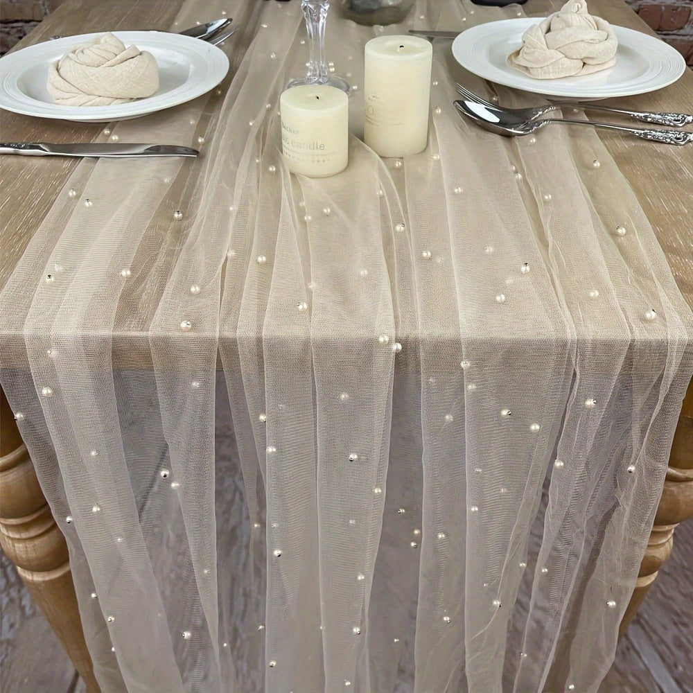 Romantic Pearl Lace Table Runner for Weddings Bridal Showers Elegant Decor