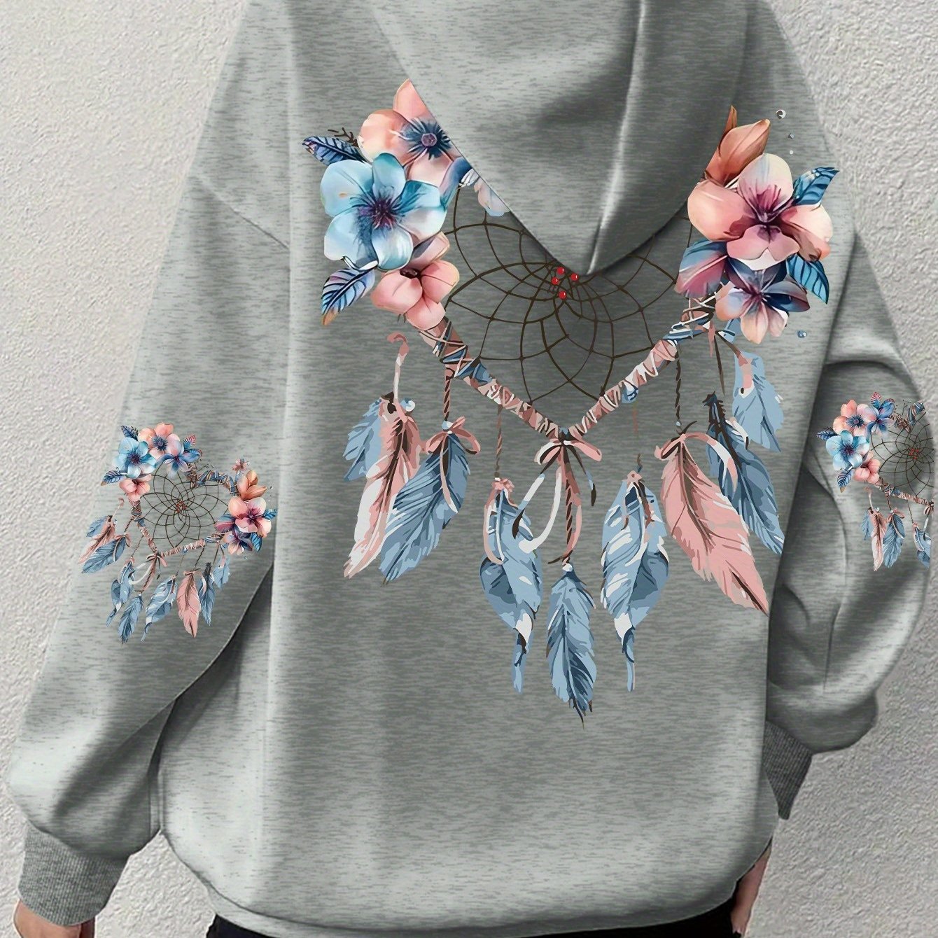 Women's Plus Size Dreamcatcher Hoodie Cozy Long Sleeve Pullover with Pockets