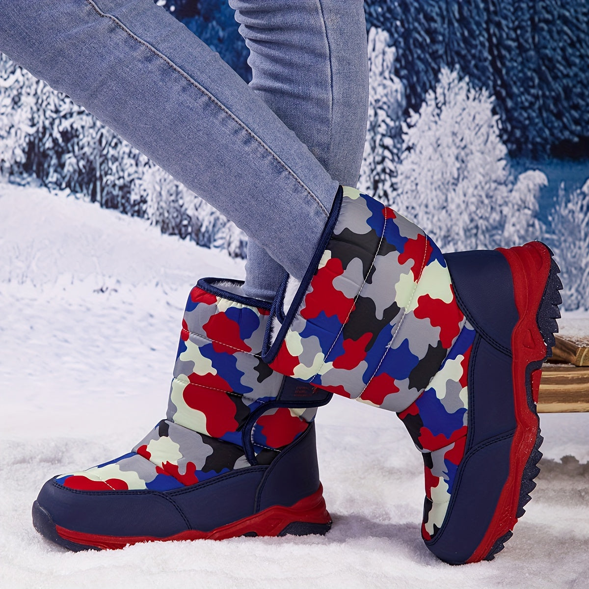 Unisex Camouflage High-Top Snow Boots for Boys Girls Toddler Winter Warm Insulated