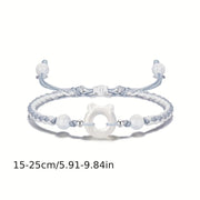 Set of 2 Handwoven Cat and Star Couple Bracelets Resin Charms Minimalist Valentine's Day Anniversary Gift