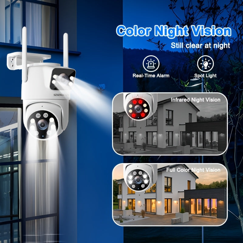 Outdoor WiFi Security Camera with Dual Lens AI Human Tracking Night Vision and Pan Tilt