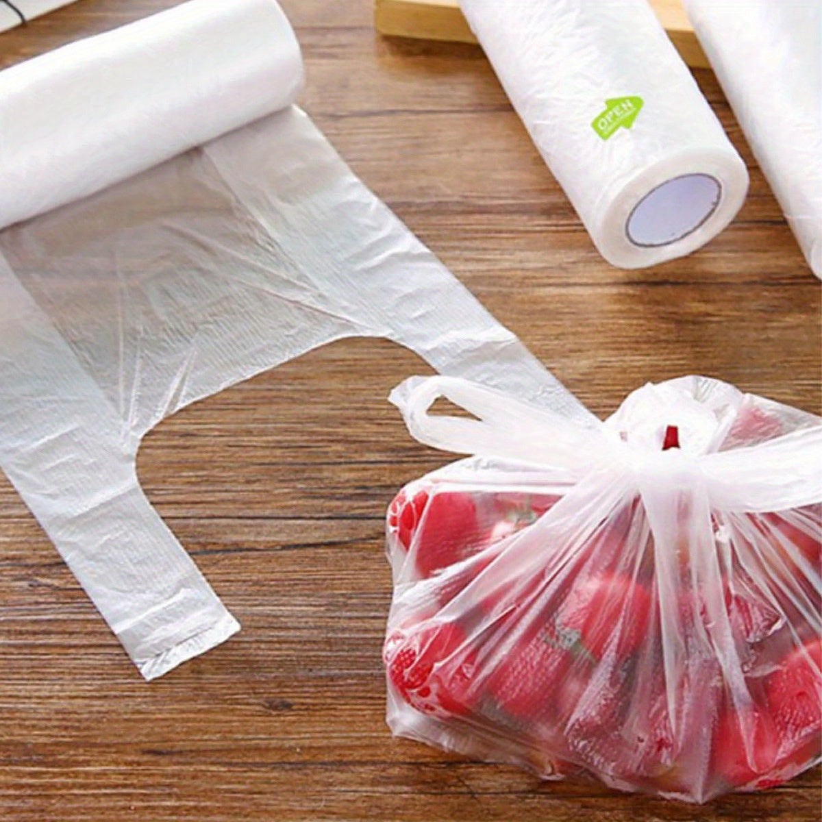 Oziq-ovqat sifatli qalin plastmassadan tayyorlangan 100 ta yangi saqlash sumkasi, vest uslubida oshxona paketlash uchun. Katta, o'rta va kichik o'lchamlarda mavjud. Uy-ro'zg'or saqlash uchun bardoshli PC materialidan tayyorlangan.