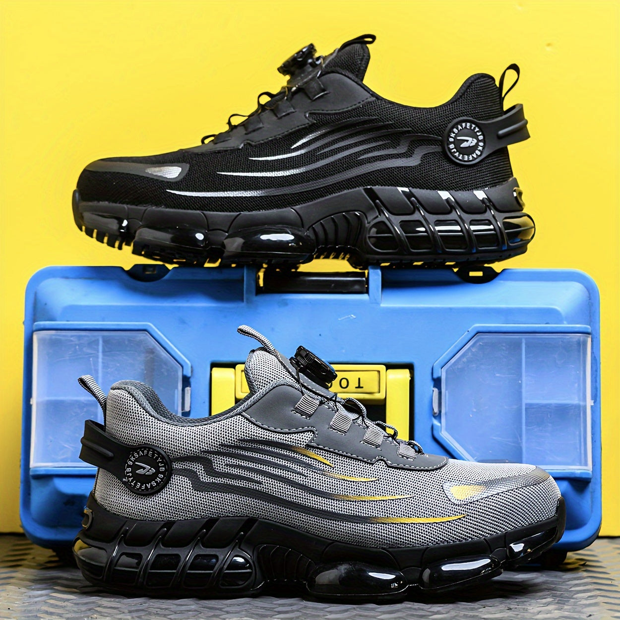 Men's Safety Work Shoes Steel Toe Puncture-Resistant Non-Slip Durable Black Gray