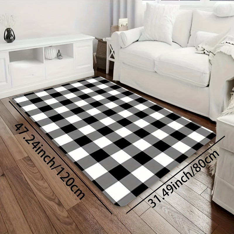 Black and White Buffalo Plaid Rug 8mm Thick Easy to Clean for Living Room Bedroom Bathroom