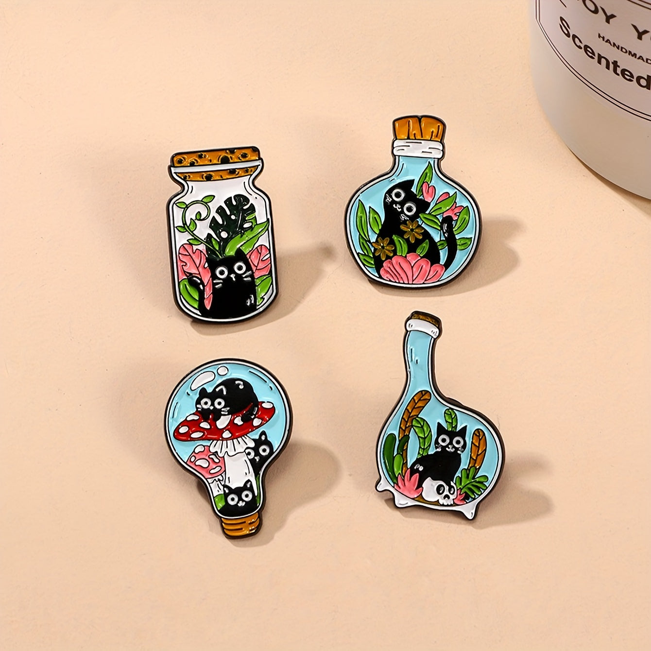 Set of 4 Cat and Plant Enamel Pins for Women Jewelry Brooches Alloy Stylish Accessories