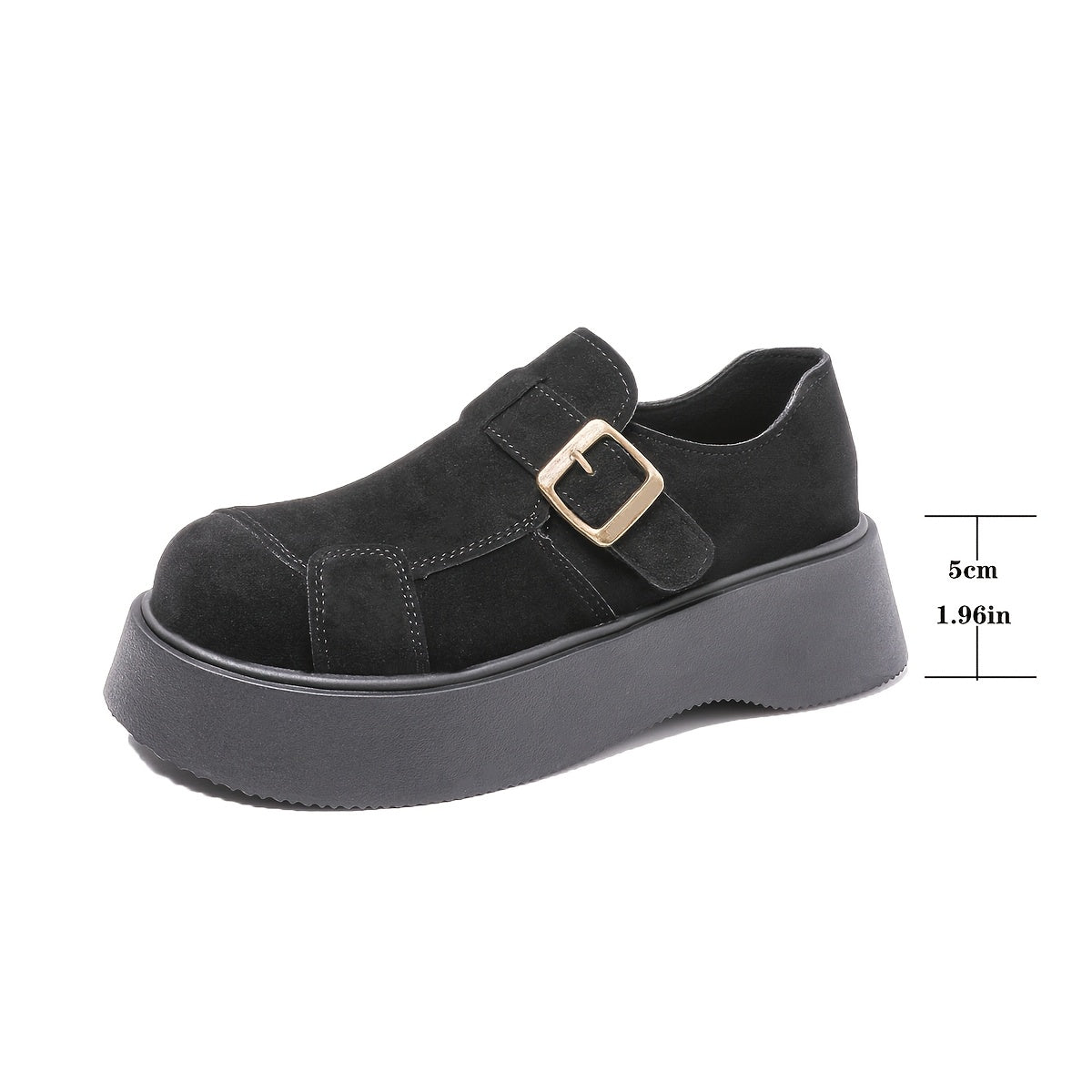 Women's Retro Leather Loafers with Metal Buckle Strap and Thick Sole