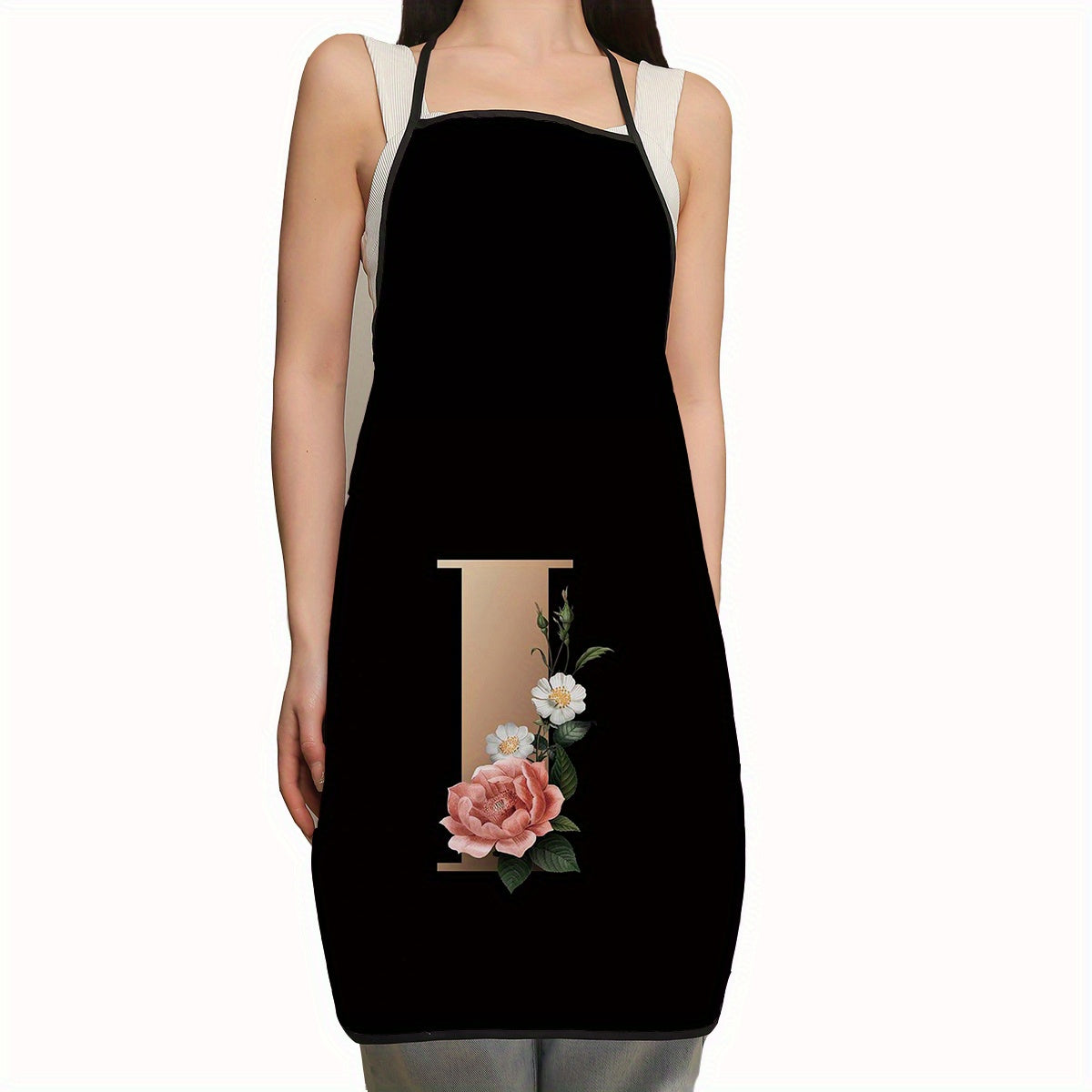 Polyester Apron with Adjustable Suspenders and Letter Flower Pattern for Restaurant Waiters and Chefs