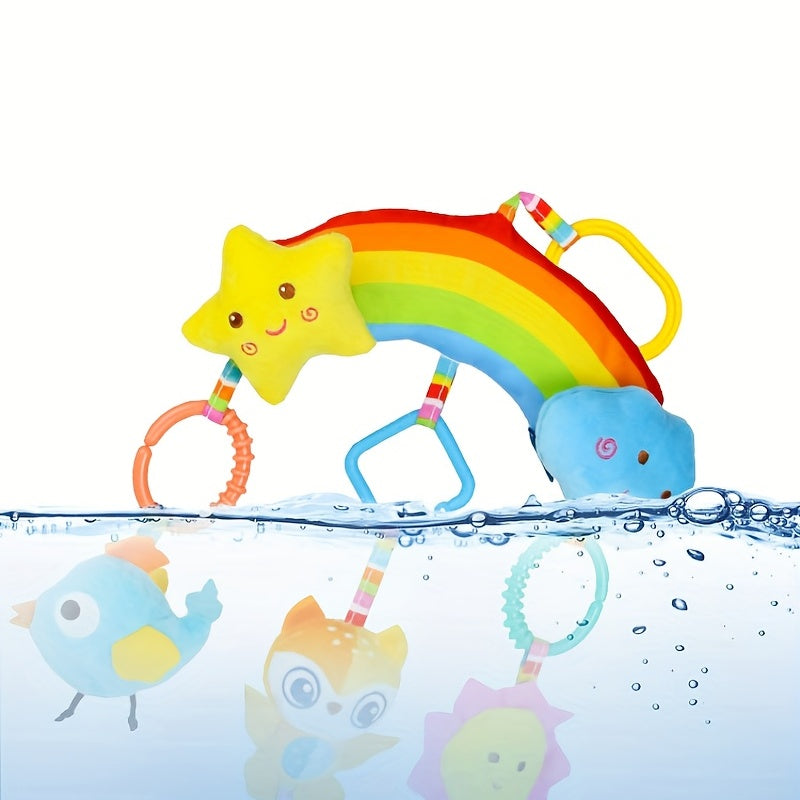 Baby Rainbow Hanging Toy for Infants Soft Rattle and Animal Charm for Strollers Car Seats Cribs