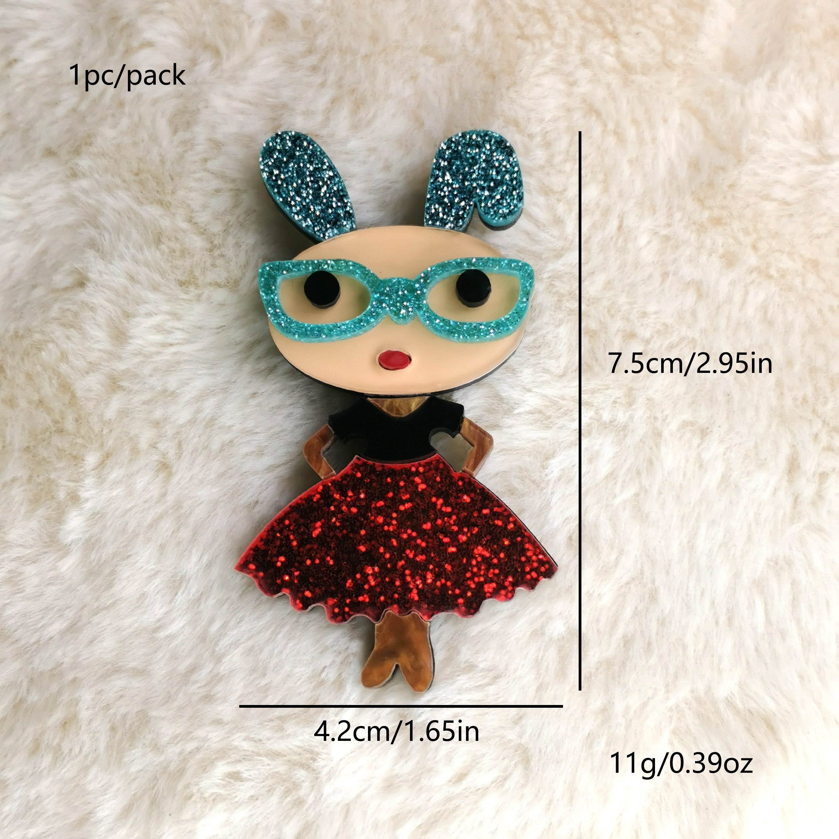 Vintage Rabbit Acrylic Brooch Cartoon Retro Irregular Shape Jewelry