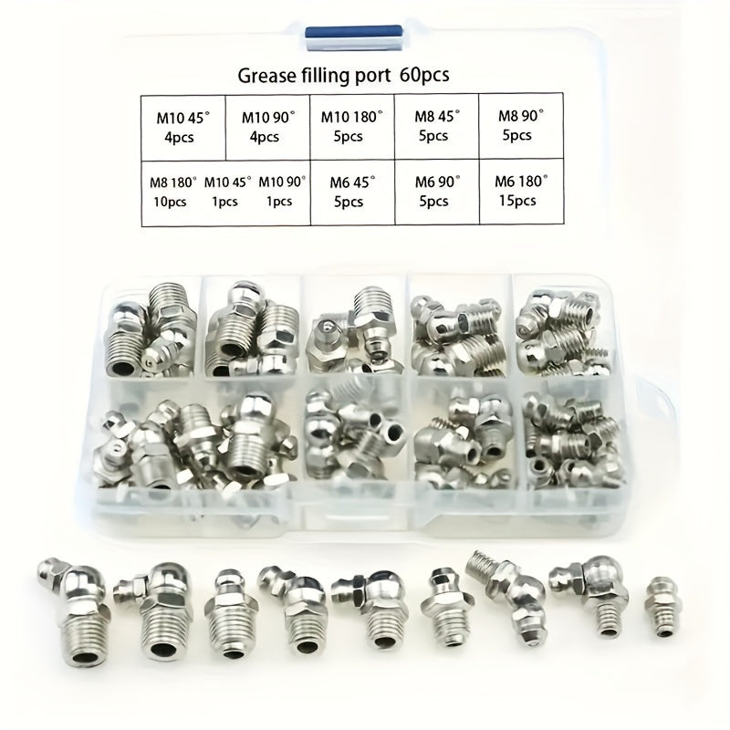60pcs M6 M8 M10 Straight Elbow Grease Nozzles Pump Fittings