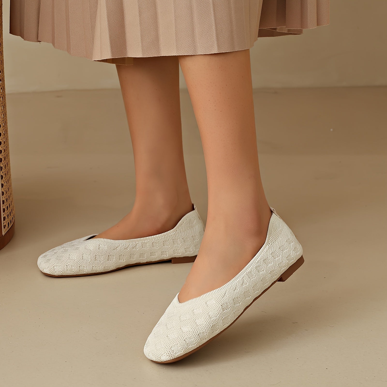 Women's Plaid Mesh Slip-On Ballet Flats Breathable Lightweight Fabric Shoes