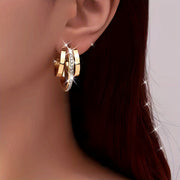 Women's Rhinestone Decor Triple Layer Hoop Earrings Gold Silver Elegant Jewelry