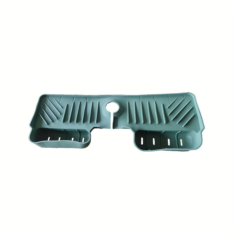 Organizador de silicona para fregadero de cocina con dos bolsillos y bandeja de drenaje plegable