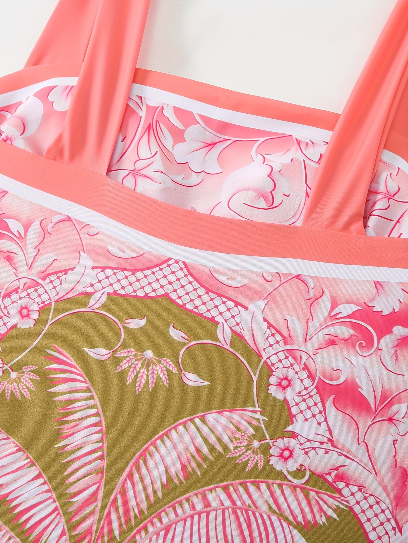 Women's Swimwear 2023 Body Suit with Triangle Belt Skirt Slimming Shaping Double-Sided Tropical Pattern