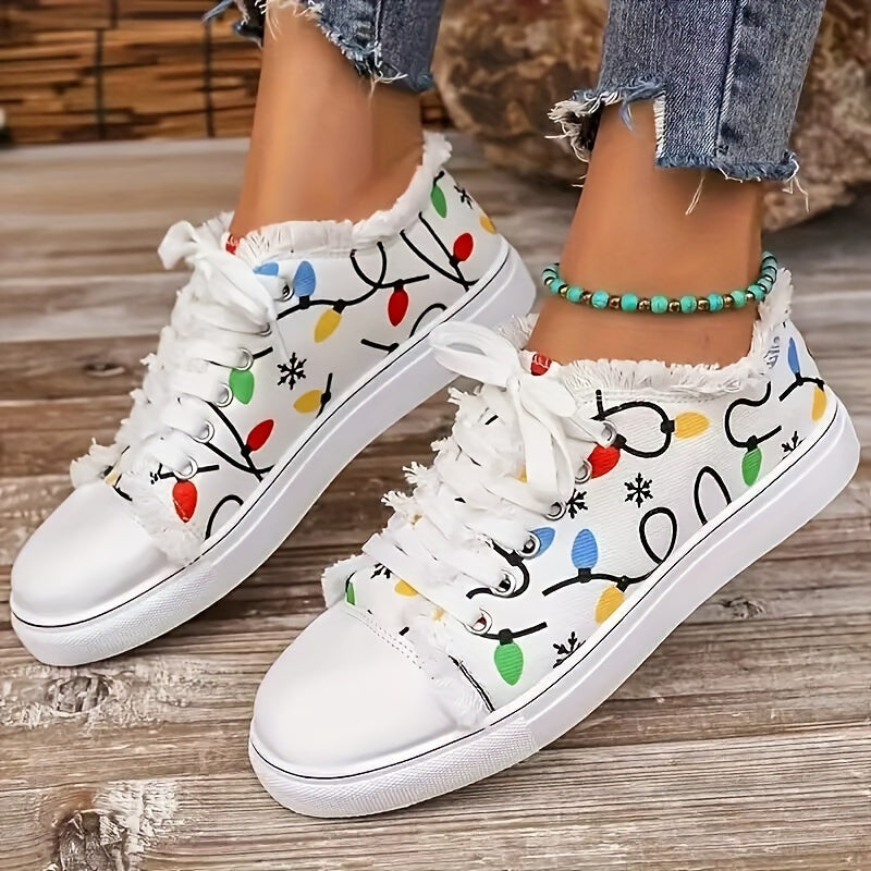 Women Colorful Print Lace-Up Sneakers Lightweight Non-Slip Sole
