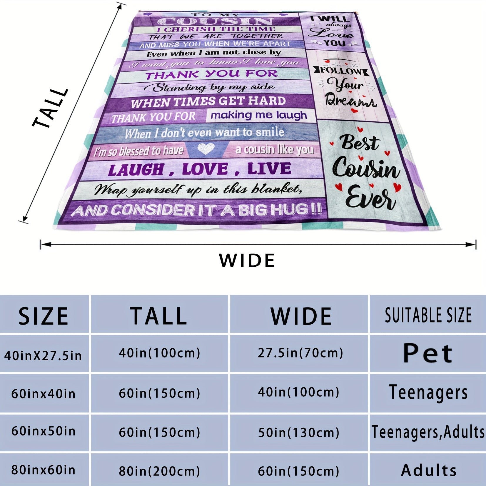 Polyester Throw Blanket with Encouraging Quotes for All Seasons