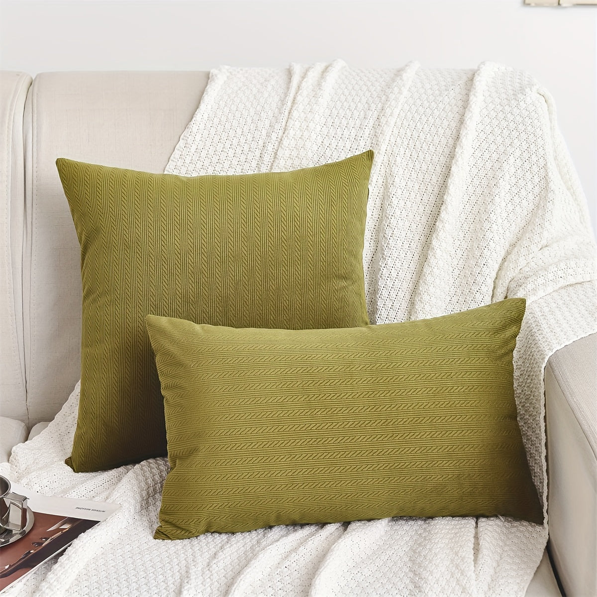 Striped Jacquard Flannel Throw Pillow Cover for Bedroom Living Room Sofa Decor