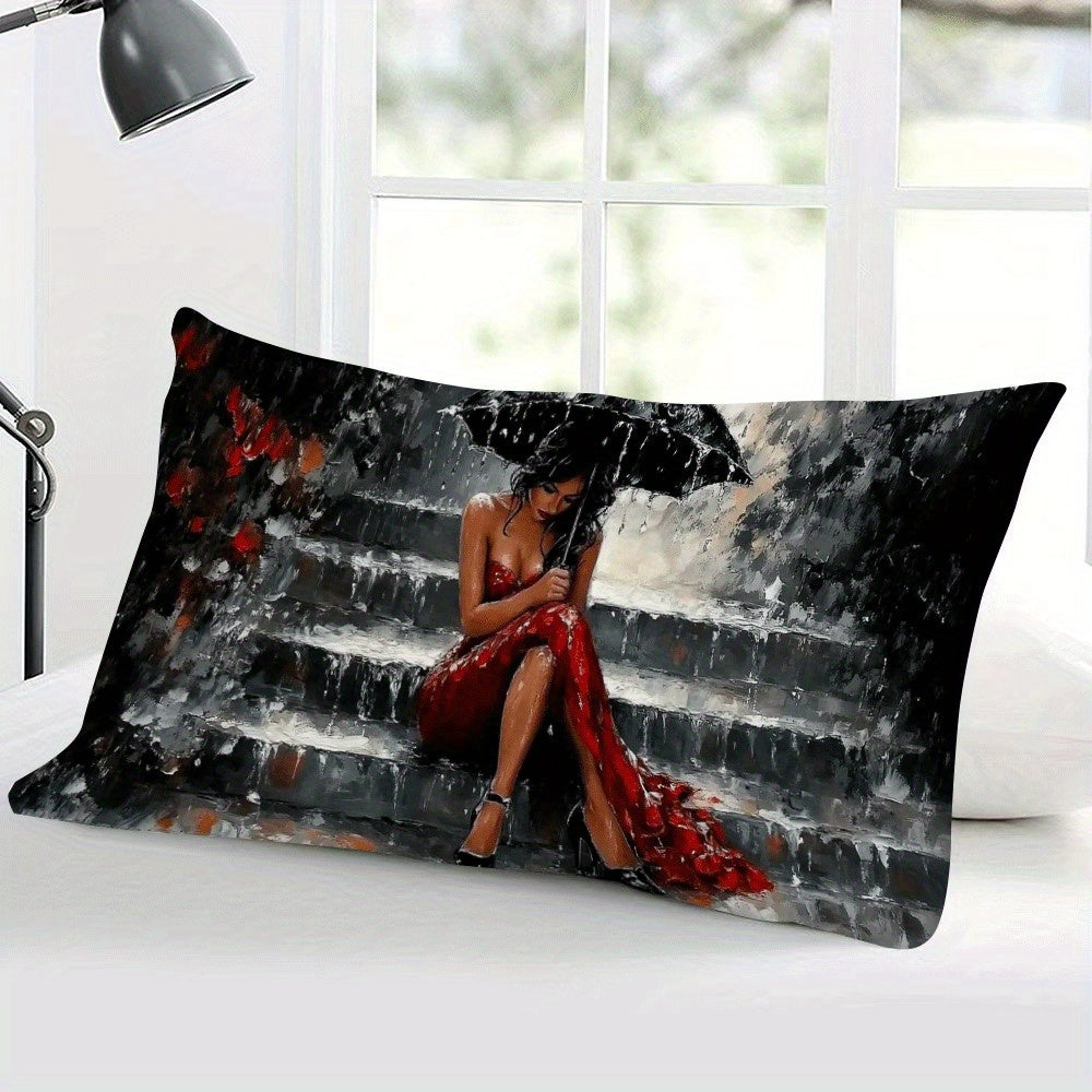 Stylish Red Dress Woman Pillowcase 50.8x30.48cm for Home Decor and Sofa