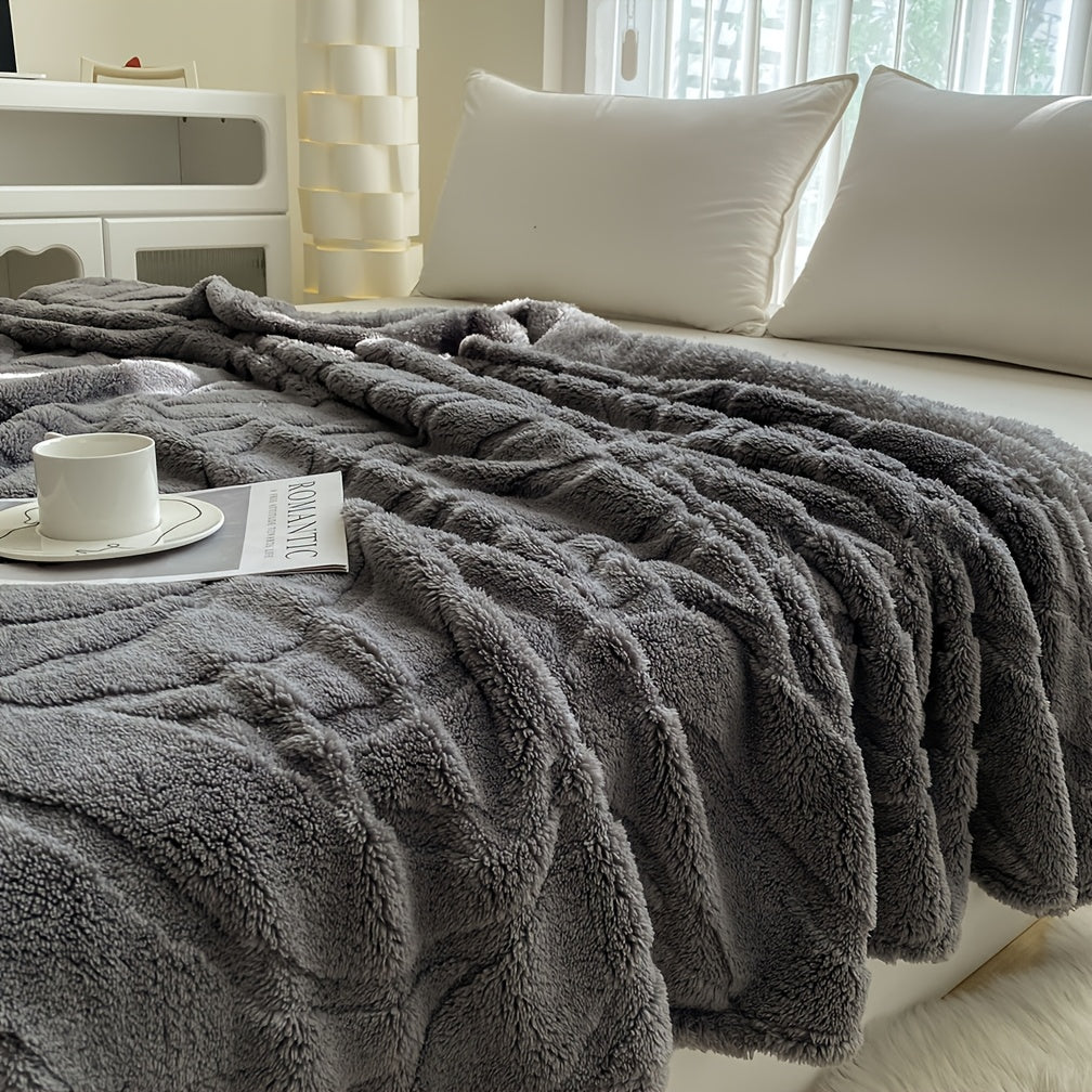 Wavy Pattern Knitted Polyester Bed Blanket Ultra-Soft Thick Cozy for Bed Sofa Dorm