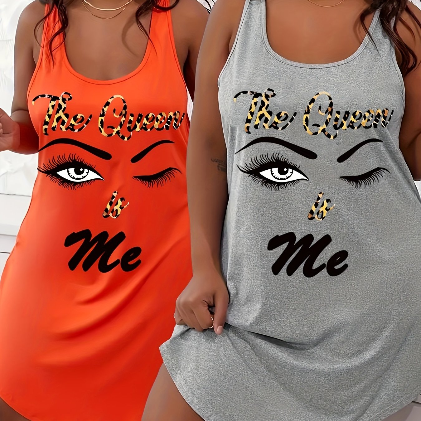 Plus Size Women's Sleepwear Set Two-Piece Nightgown Summer Printed Tank Dress